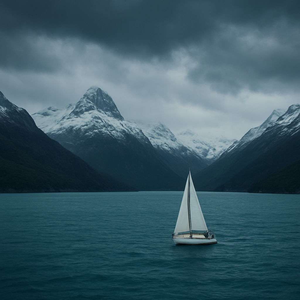 Velero navegando en canales patagónicos